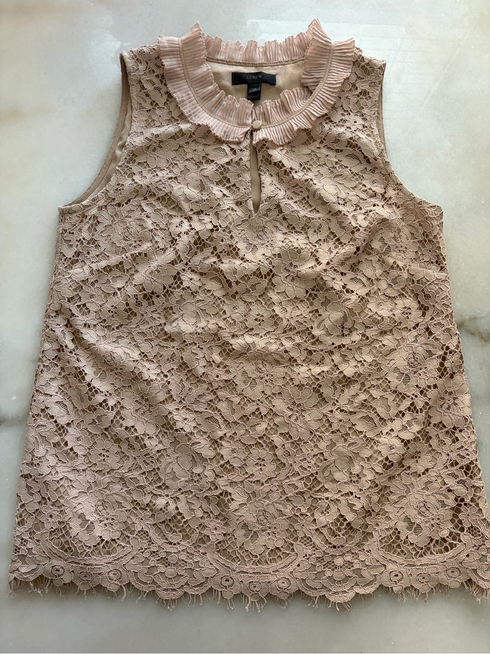 J. Crew Lace Ruffle-Neck Sleeveless Top